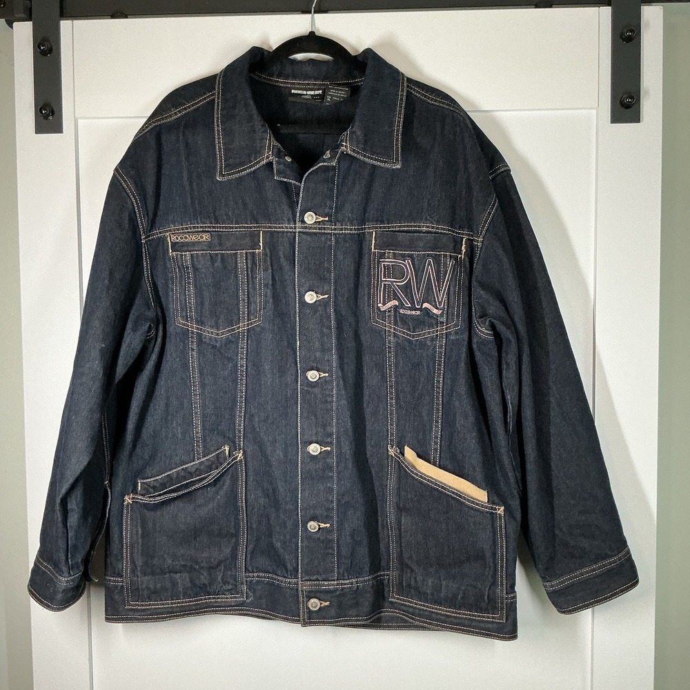Vintage Rocawear‎ Mens Chore Jacket XL Dark Blue Denim Embroidered Y2K Hip Hop